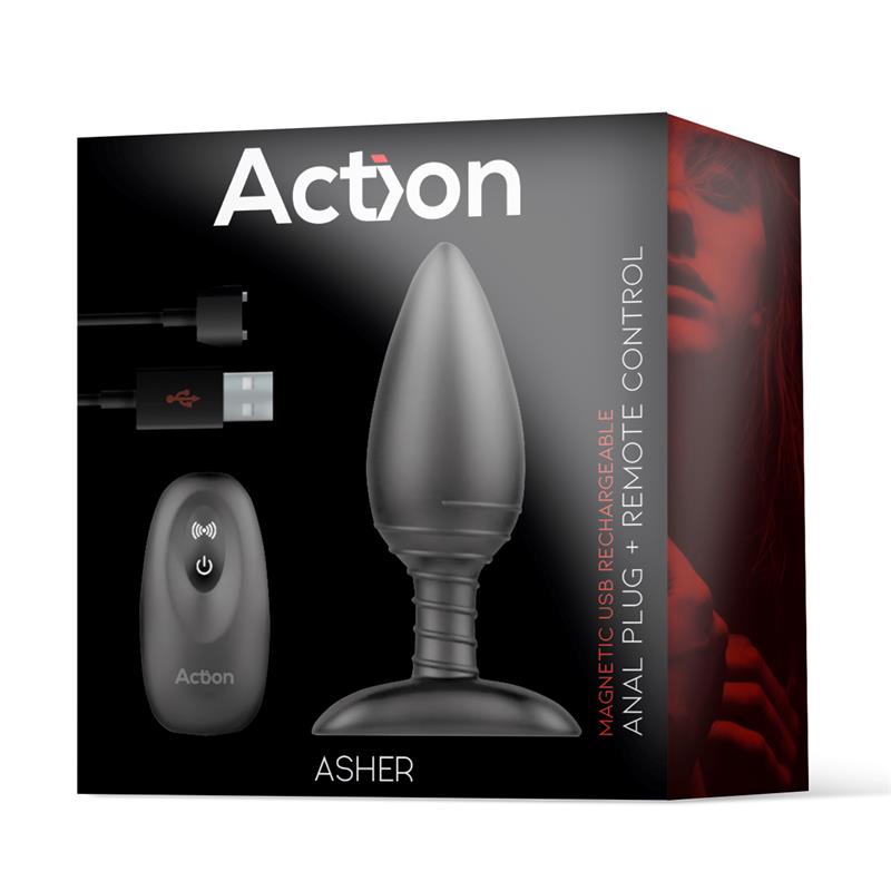 Asher Plug Anal con Control Remoto USB Magnetico Negro